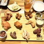 Naruto Kicchin - 鶏肉全種(10種)盛り、お新香、ジャスミン茶