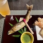 箱根ふうら - 一、焼き物
『アユの塩焼き』
『海老アーモンド揚げ』
『南瓜天ぷら』