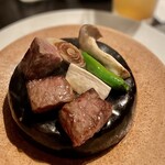 箱根ふうら - 一、強肴
『黒島黒牛の石焼ステーキ』
『しし唐』
『ネギ』
『エリンギ』