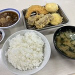 天ぷら　えびす食堂 - 肉天定食中飯＋半熟玉子