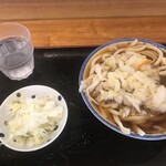 白須うどん - かけうどん並（500円）とトッピングのキャベツ（50円）