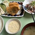 魚市食堂 - アジフライ、おさしみセット　1,100円