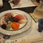 Sushi Sakigake - お造り盛り合わせ ＆ 冷酒（桂月 純米大吟醸）
