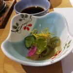 Resutoram Marin Katei - 酢物、おきゅうと、葱辛子酢味噌掛け