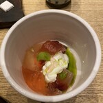 早苗饗 - 「里山・さっぱり甘味」桃のコンポート、水切りヨーグルト