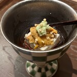 Kuzushi Nosuke - ・お通し
                        胡桃豆腐　蕎麦つゆ　雲丹　わさび
