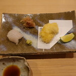 すし処 睦月 - 三河湾の鱧、焼き霜とフライ、茗荷のきんぴら