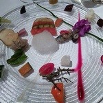 OTTO SETTE - 虹鱒のゼリー寄せ、稚ヤマメ他地元野菜のサラダ風前菜。