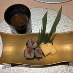 水道橋 鮨みつ - 赤出汁、鉄火巻き、卵焼き