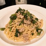 山下食堂 - 鶏ひき肉と空芯菜・ライムのスパゲッティーニ