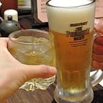 梅酒とビールで乾杯