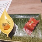 近江うし焼肉 にくTATSU 渋谷店 - サーロイン寿司とミニポテトコロッケ…コロッケといっても揚げてないのであっさり