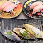 にぎりの徳兵衛 - さんま食べ比べ3貫　大とろ　かんぱち