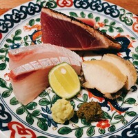 お料理 うち山 - 戻りがつお、ヒラス、アワビ