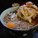 文殊 - かき揚げそば@税込470円+生たまご@税込50円