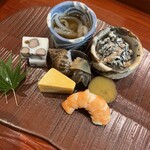 おもてなし茶屋　咲扇 - クラゲ、ひじきの白和え、ムカゴの真丈など