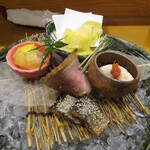 日本料理ゆずはん - ふぐ白子、鴨ロースト、栗チップス、なます、秋刀魚