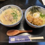 一滴八銭屋 - ハーフ&ハーフ　白肉うどん×かしわ天ぶっかけ