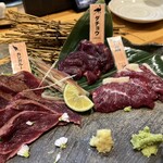 北新地ここの - 馬刺、ダチョウ刺し、そしてカンガルー刺し。