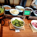 HOTEL GROOVE SHINJUKU - 2023/9月下旬。サラダバー。レタス、プチトマト、東京産小松菜、ケール、紅心大根、ポテトサラダ、オニオンスライスetc。