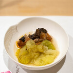 うを徳 - 2023.9 焼き茄子（熊本産赤茄子）と香茸で炊いた余市産アンキモ