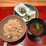 おおたに - 鱧ご飯　蓮根とオクラの赤だし　胡瓜の糠漬け　白菜の塩昆布漬け　柚木大根　ゴボウの醤油漬け