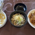 Resutoran Shiruku Rodo - 第三弾その①。左から
                        コーンスープ、わんこそば、ソース焼きそば、アメリカンドッグ