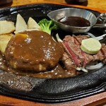 肉の万世 - カットステーキ70グラムとハンバーグセット（Mサイズ180グラム）