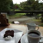 気ままな時間 - ランチセットのケーキとコーヒー(窓からの景色とともに)