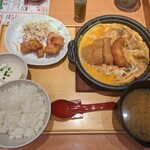 やよい軒 - ミックスとじ定食＋唐揚小追加 合計1120円