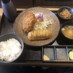 牛かつ いち華 - 牛かつ定食＋メンチカツ単品