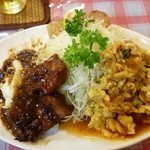 横浜中華街 福養軒 - 日替り盛り合わせランチ735円豚肉の黒豆煮、海老と玉子のチリソース、海老の巻揚げ