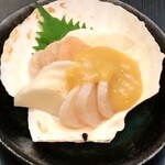 Domestic scallops and Japanese yam served with vinegar miso