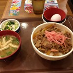 Sukiya - 2016/08/01 牛丼＋三点セット