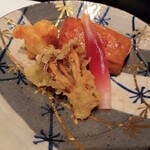 日本料理 湯木 - 幽庵焼き・とうもろこしと舞茸天ぷら