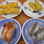 無添くら寿司 - あぶり焼はらす、北海道秋刀魚、いか天、あじ天