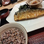 Ootoya - 鯖の塩焼き定食　ご飯に備え付けのごま塩を振ってみました