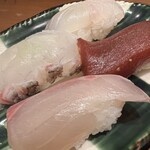 小笹寿し - 真鯛・ひらめ・縞鯵・鮪赤身漬け・全部美味しい