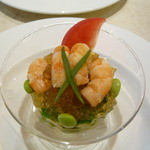 アニヴェルセル カフェ - 【結婚記念日ディナーコース】海老とピスタチオのジュレ 赤ピーマンのムースと共に