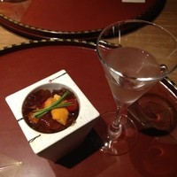 皆美館 - ①先付　あわび麺と食前酒（ヴィーナスのくちづけ）