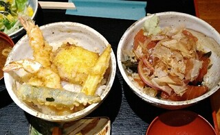 Senriki - 食べくらべ、海老天丼、生マグロ漬け丼