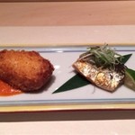 艪 - 蟹のコロッケと鯖の肝漬け焼