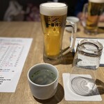 吟醸マグロ - 乾杯ビールとしじみ汁
