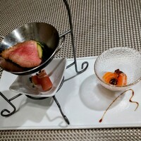 華湘 東武池袋店 - 2023/10月上旬。前菜3種＞サーモン、生ハム、鴨のロースト。