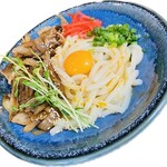 胡麻ラー油の豚ごぼう釜玉うどん