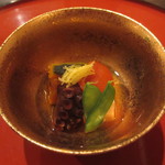 阿寓 - 南瓜、蛸、高野豆腐、赤ピーマン、絹さやの焚き合せ