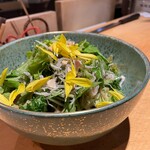 Cashew nuts and chirimenjako salad