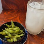 鳥喜久 - お通し、チューハイカルピス