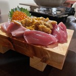 熟成本鮪と熟成黒毛和牛A5と熟成鹿肉の食べ比べ！魚せん - 