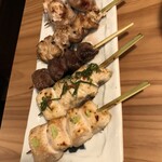 炭焼笑店 ゴジュウマル - ささみわさび、ささみ梅、ハツ、せせり、トマト肉巻き